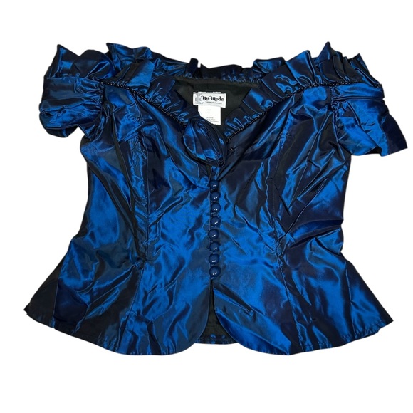 Vintage Iridescent Blue Corset-Style Off-Shoulder Top  - Small - Picture 10 of 16